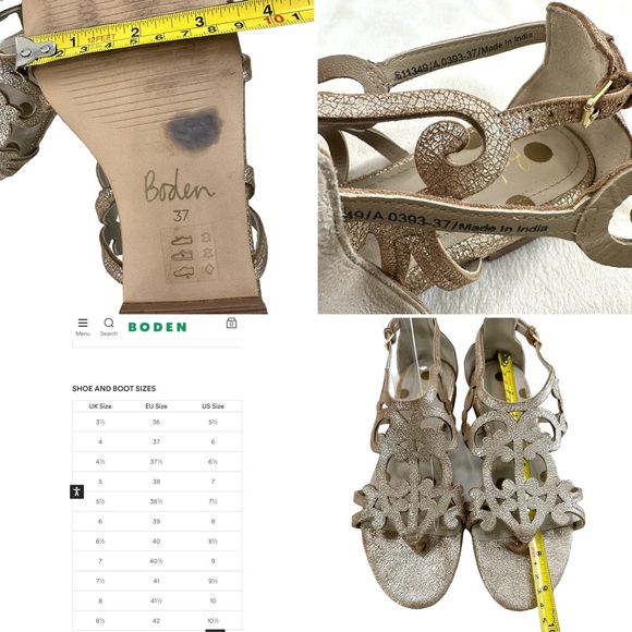 Boden Gold Metallic Leather Filigree Flat Thong Sandals Size 37/ US 6 - Picture 16 of 16